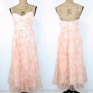 NWOT Lulus Finest Endeavor Blush Pink Floral Pleated Bustier Midi Dress Size L